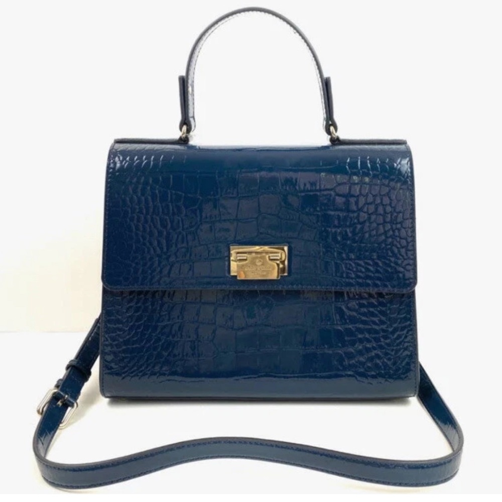 Kate Spade Doris Knightsbridge Embossed Leather Handbag navy blue